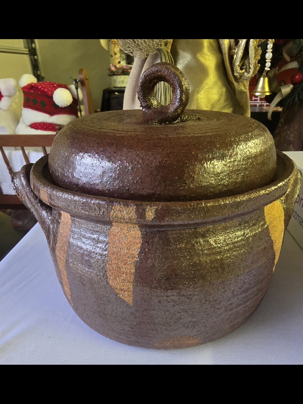 NWOT Artisan Rustic Brown Glazed Stoneware Lidded Pot